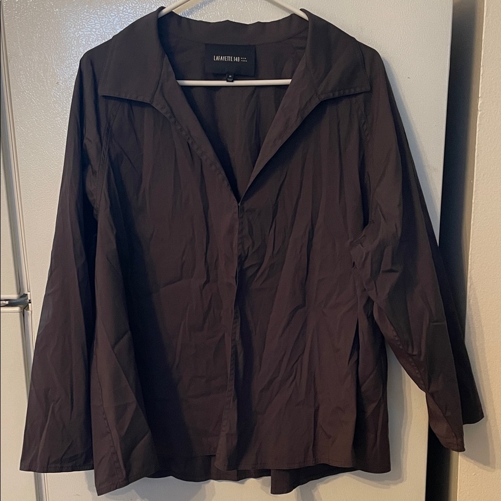Lafayette 148 New York Medium Cotton Blend Dark Brown Over Shirt Blouse‎